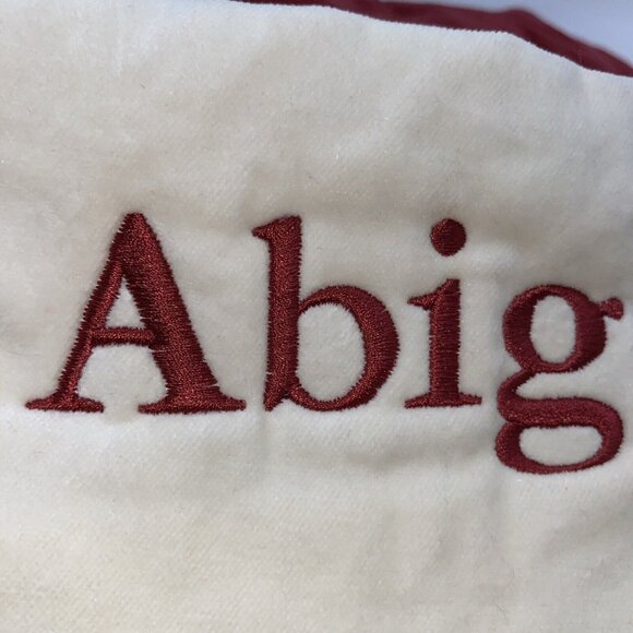 Pottery Barn Abigail Velvet Christmas Holiday Stocking Monogram Red Cream 24 in - Picture 8 of 10